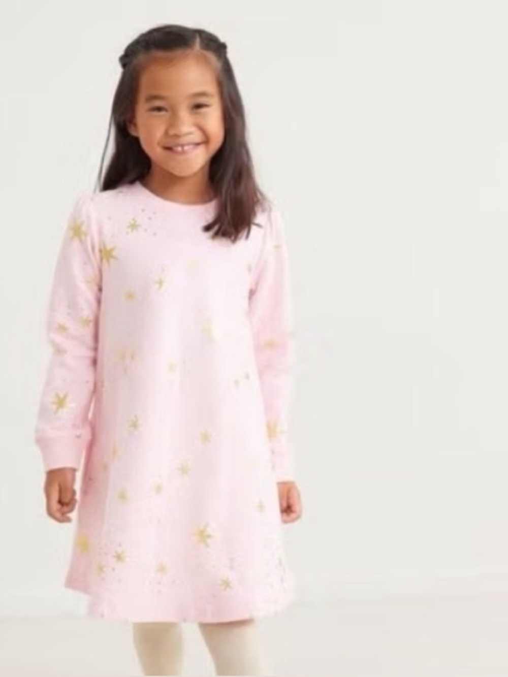 Hanna Andersson Starry Gold Sweatshirt Dress Size 6-7